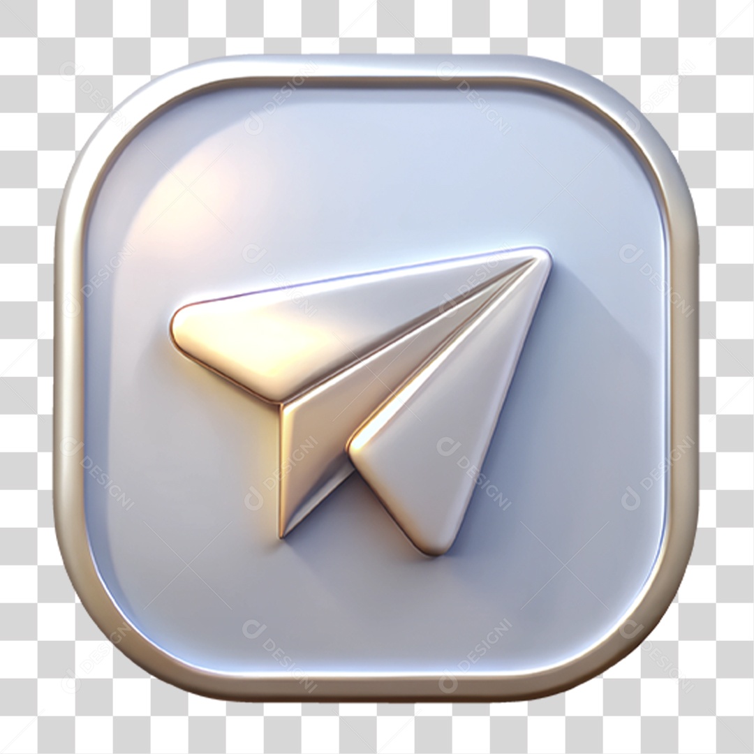Ícone Metálico Telegram Elemento 3D para Composição PNG Transparente