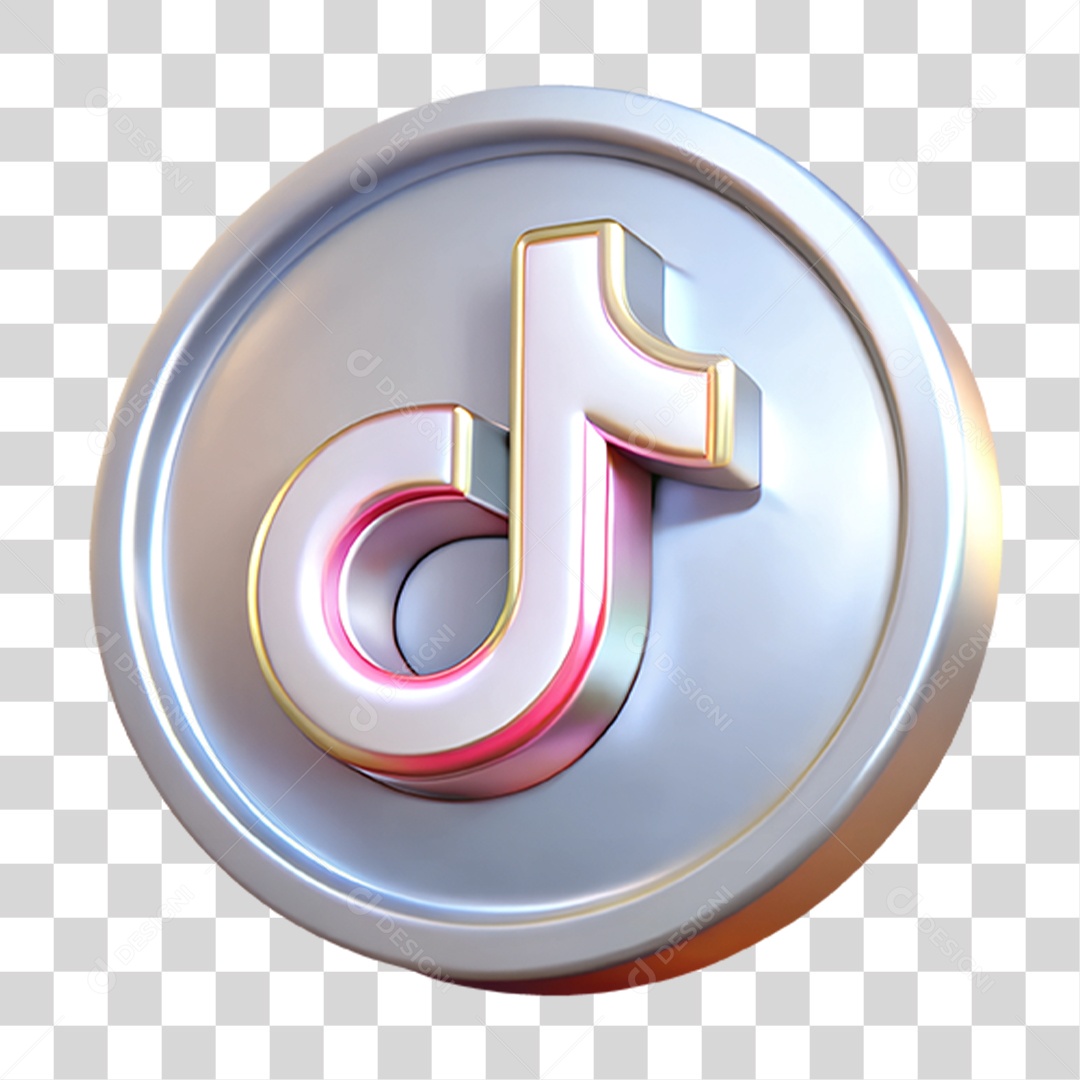 Ícone Metálico TikTok Elemento 3D para Composição PNG Transparente