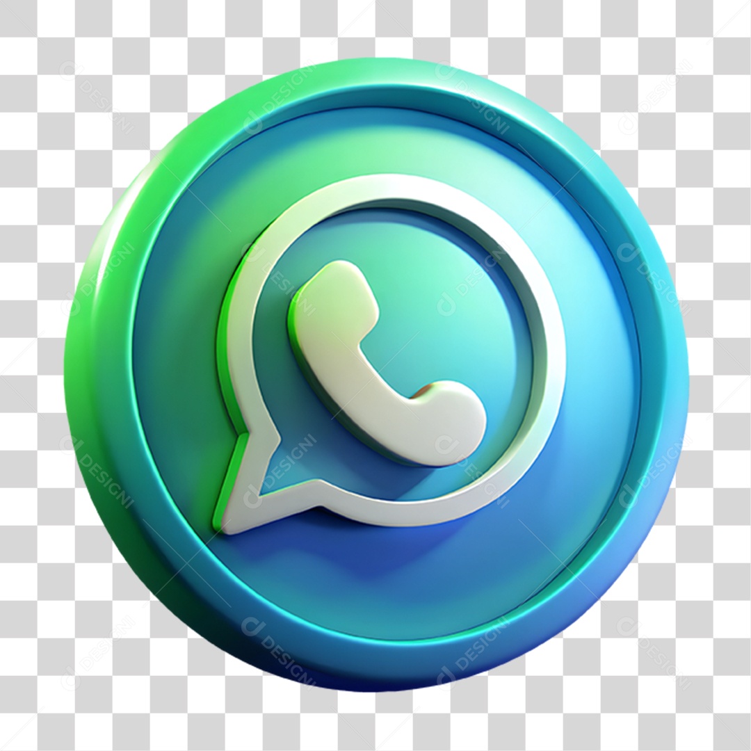 Ícone Whatsapp Elemento 3D para Composição PNG Transparente