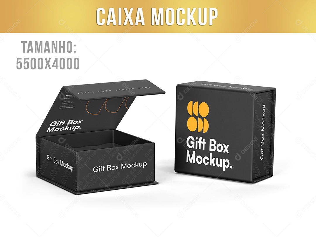 Caixa de Presente Fechada e Aberta Mockup PSD Editável