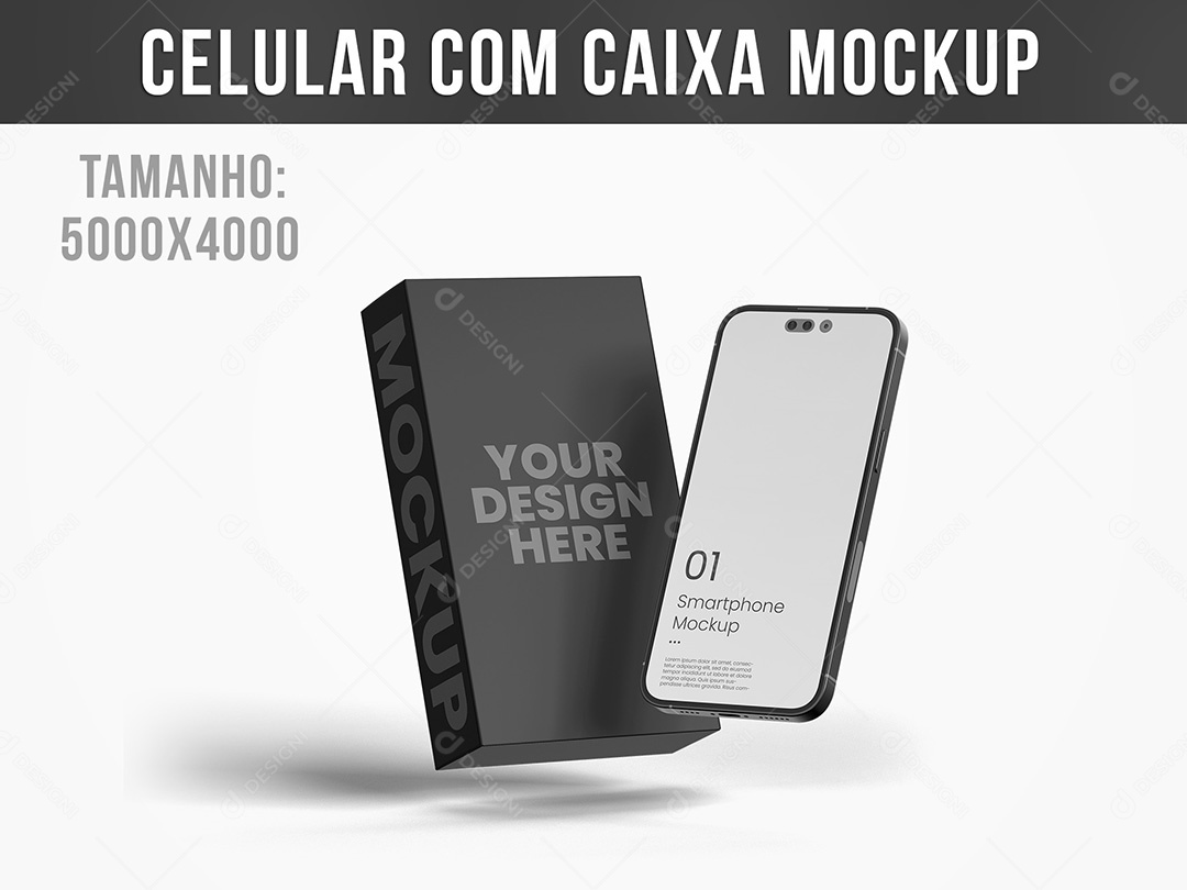 Celular com Caixa Mockup PSD Editável
