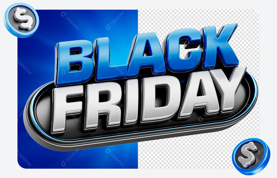 Selo 3D Black Friday Azul para Composição PSD