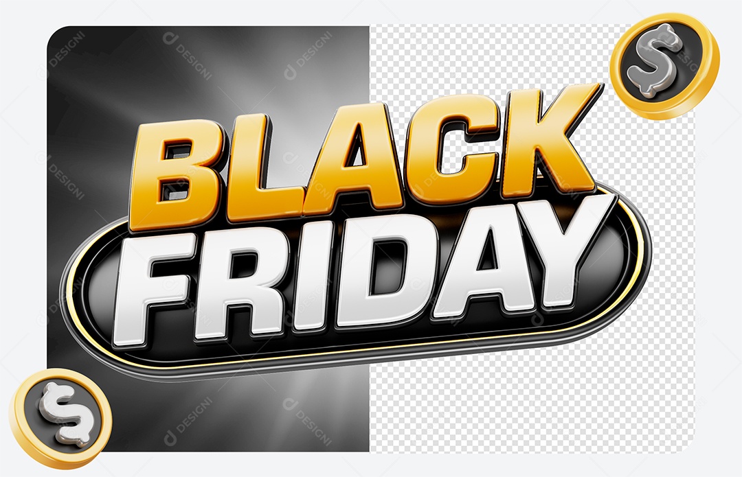 Selo 3D Black Friday Amarelo para Composição PSD