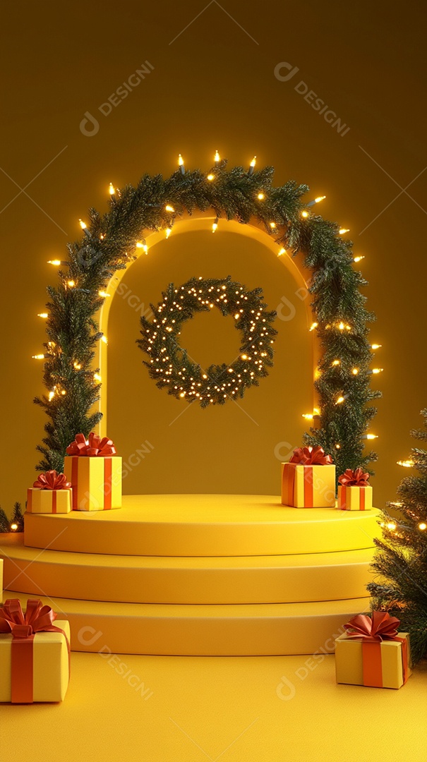 3D rendered podium with Christmas decoration