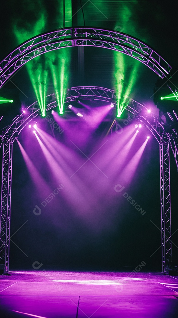 A stage with metal structure in the foreground
