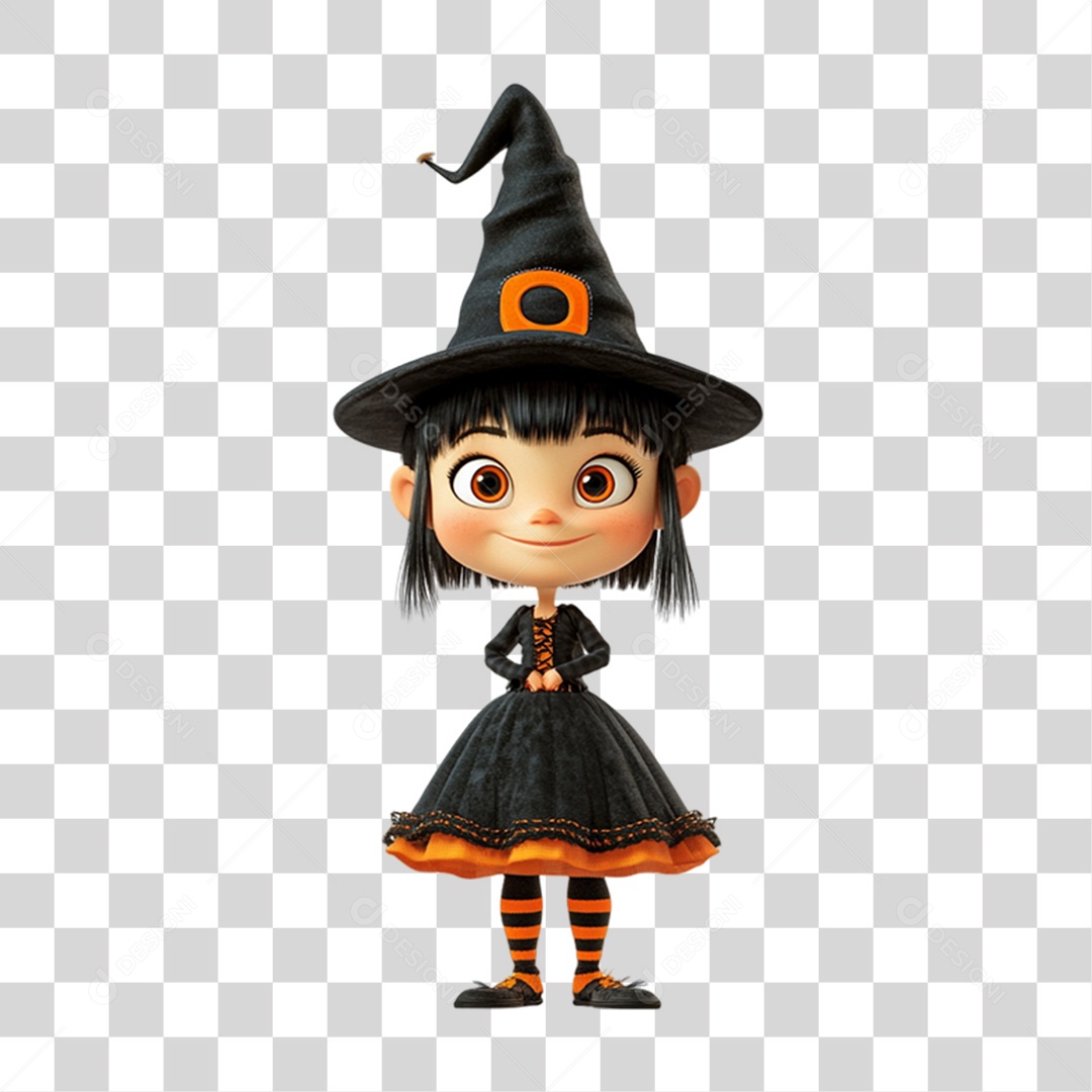 Elemento 3D Personagem de Halloween Bruxa PNG Transparente