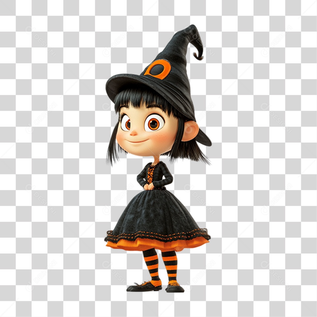 Elemento 3D Personagem de Halloween Bruxa PNG Transparente