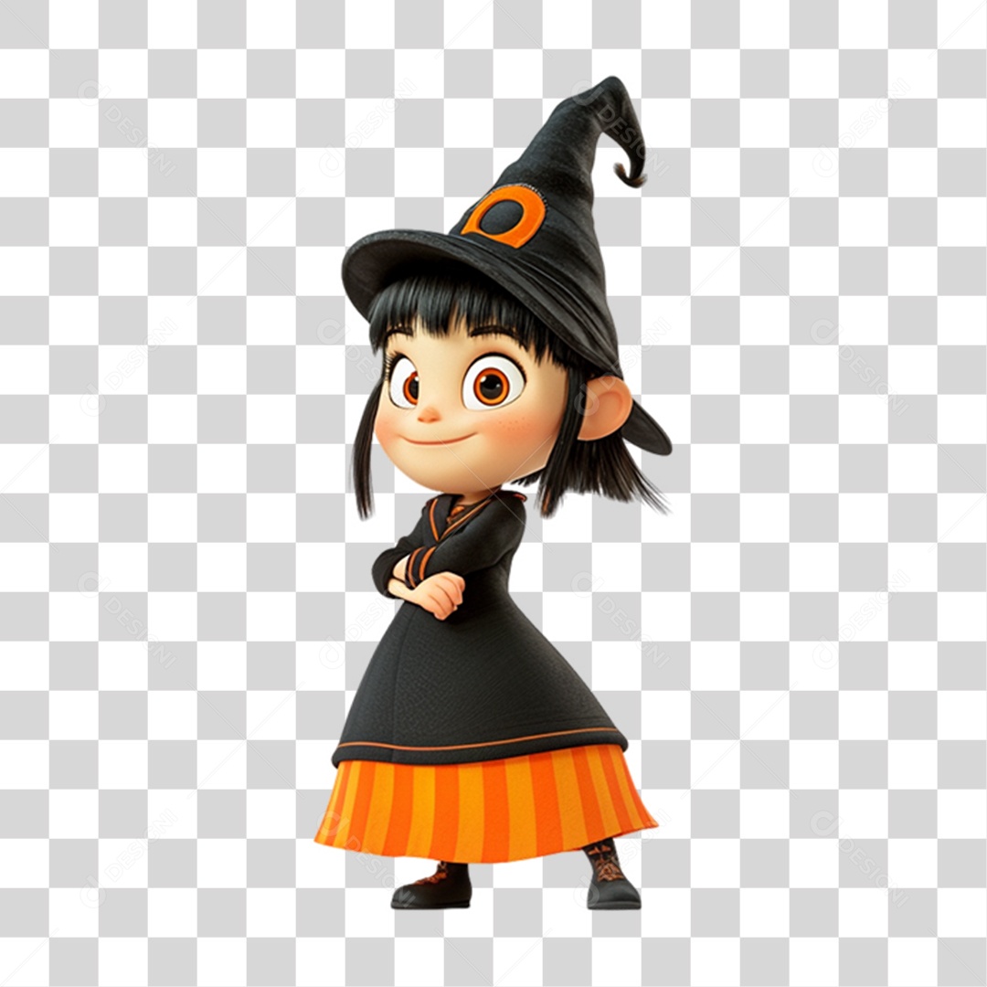 Elemento 3D Personagem de Halloween Bruxa PNG Transparente