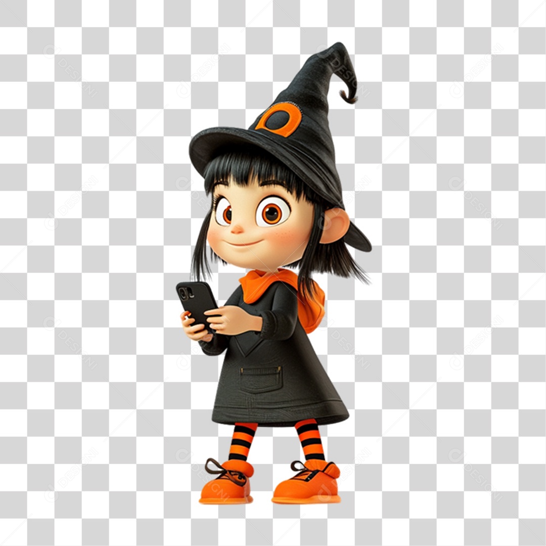 Elemento 3D Personagem de Halloween Bruxa PNG Transparente