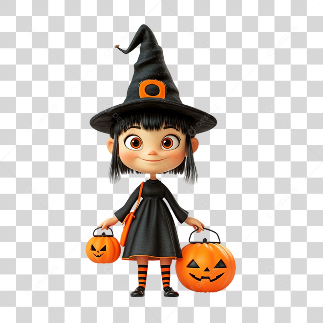 Elemento 3D Personagem de Halloween Bruxa PNG Transparente