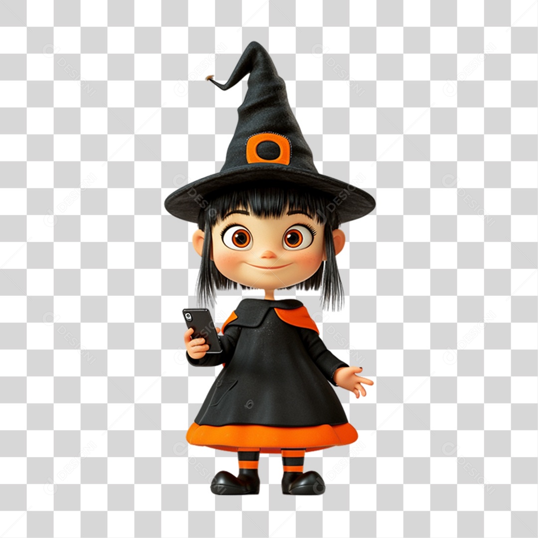 Elemento 3D Personagem de Halloween Bruxa PNG Transparente