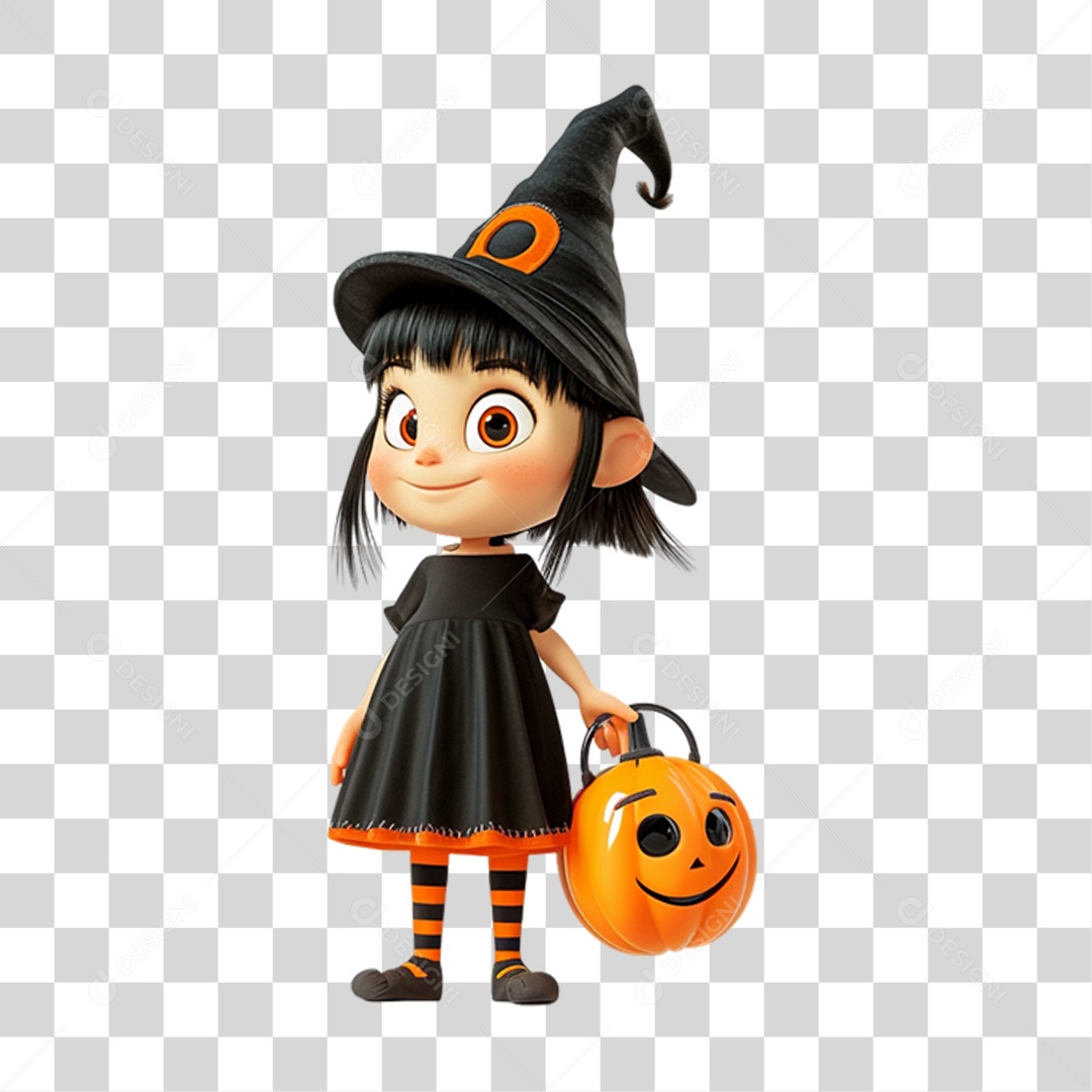 Elemento 3D Personagem de Halloween Bruxa PNG Transparente