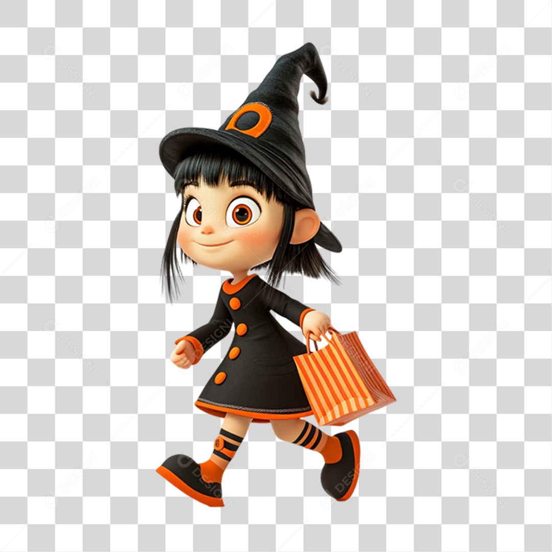 Elemento 3D Personagem de Halloween Bruxa PNG Transparente