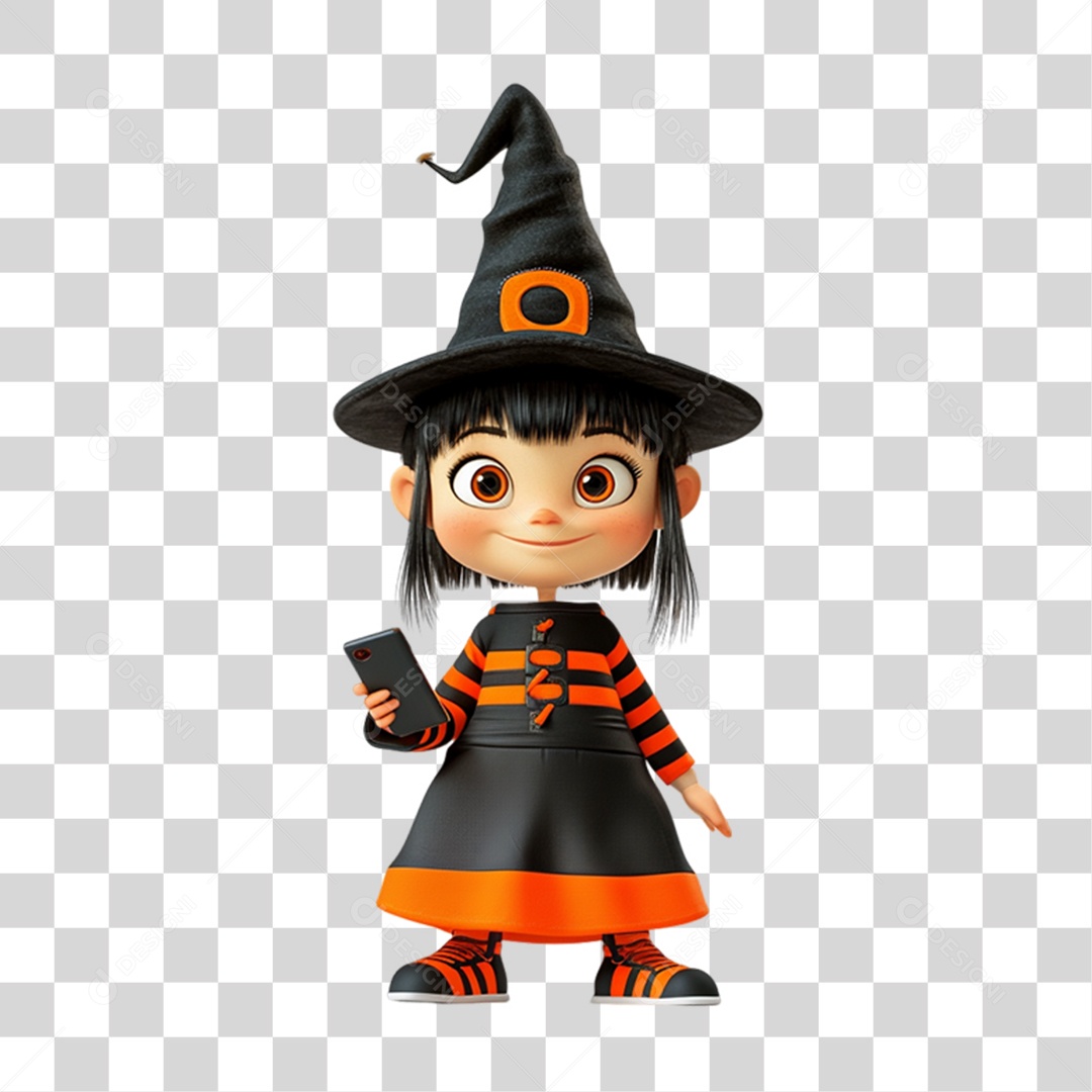 Elemento 3D Personagem de Halloween Bruxa PNG Transparente