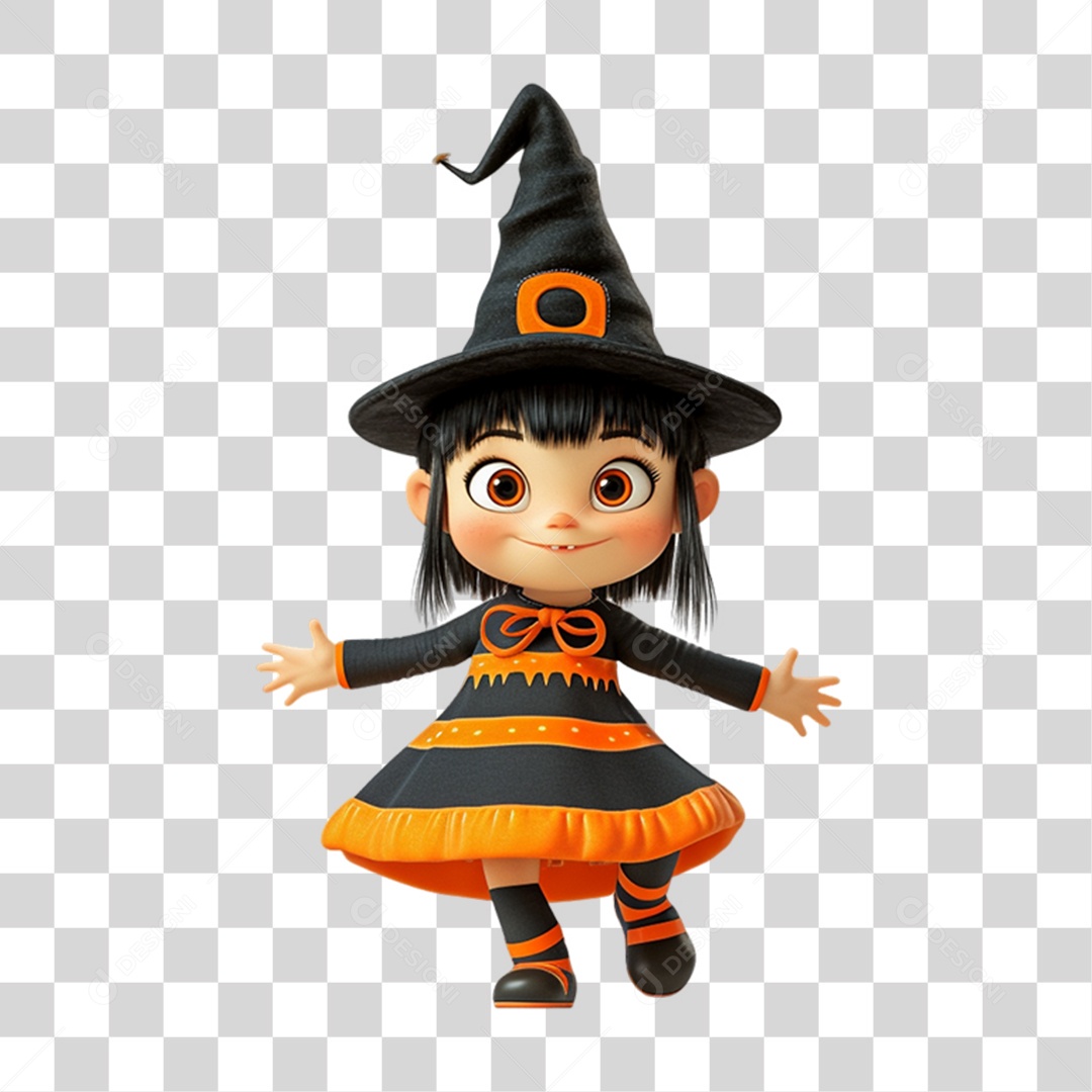 Elemento 3D Personagem de Halloween Bruxa PNG Transparente