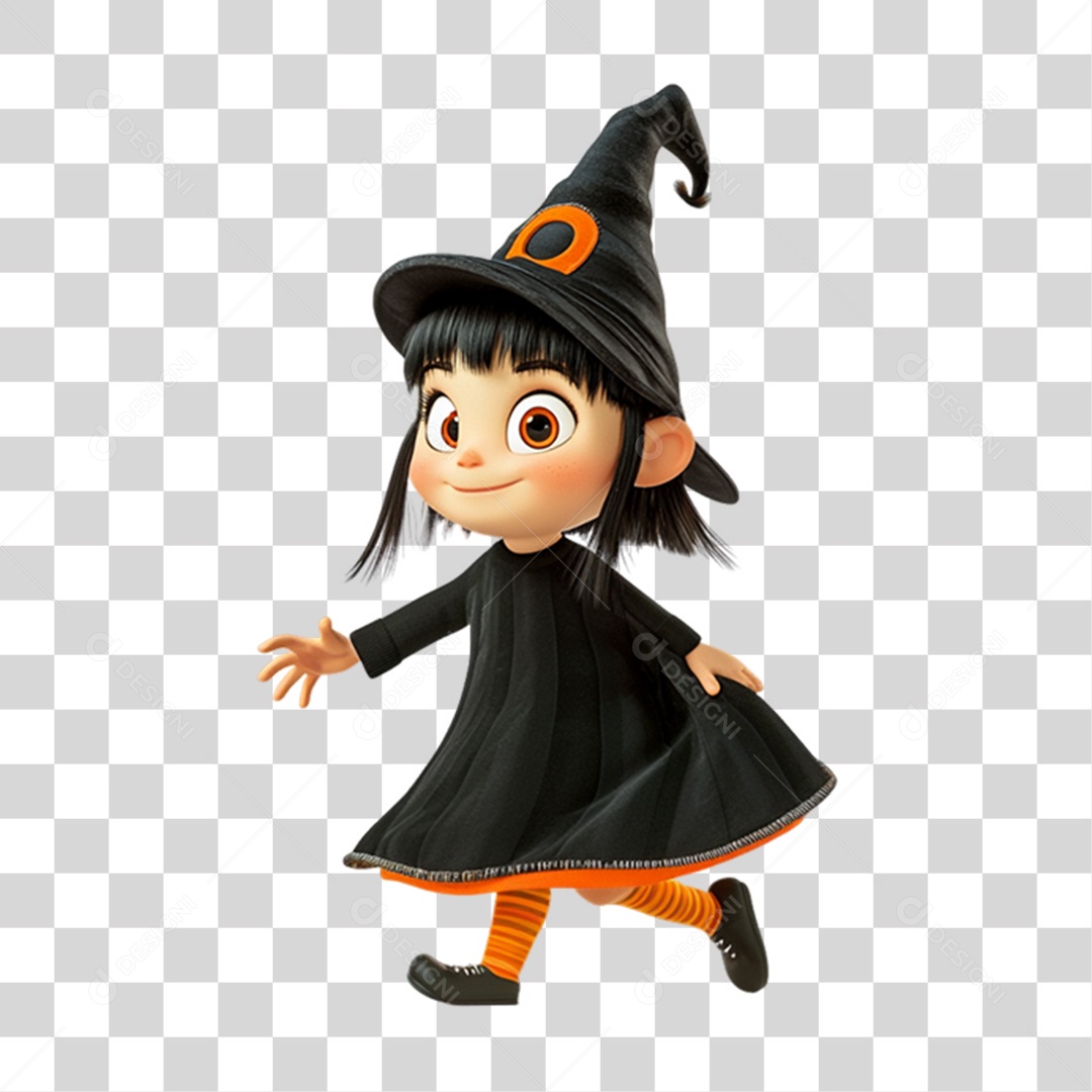 Elemento 3D Personagem de Halloween Bruxa PNG Transparente