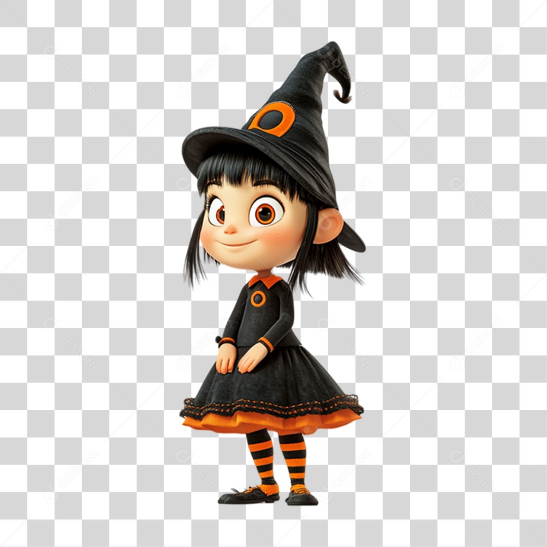 Elemento 3D Personagem de Halloween Bruxa PNG Transparente
