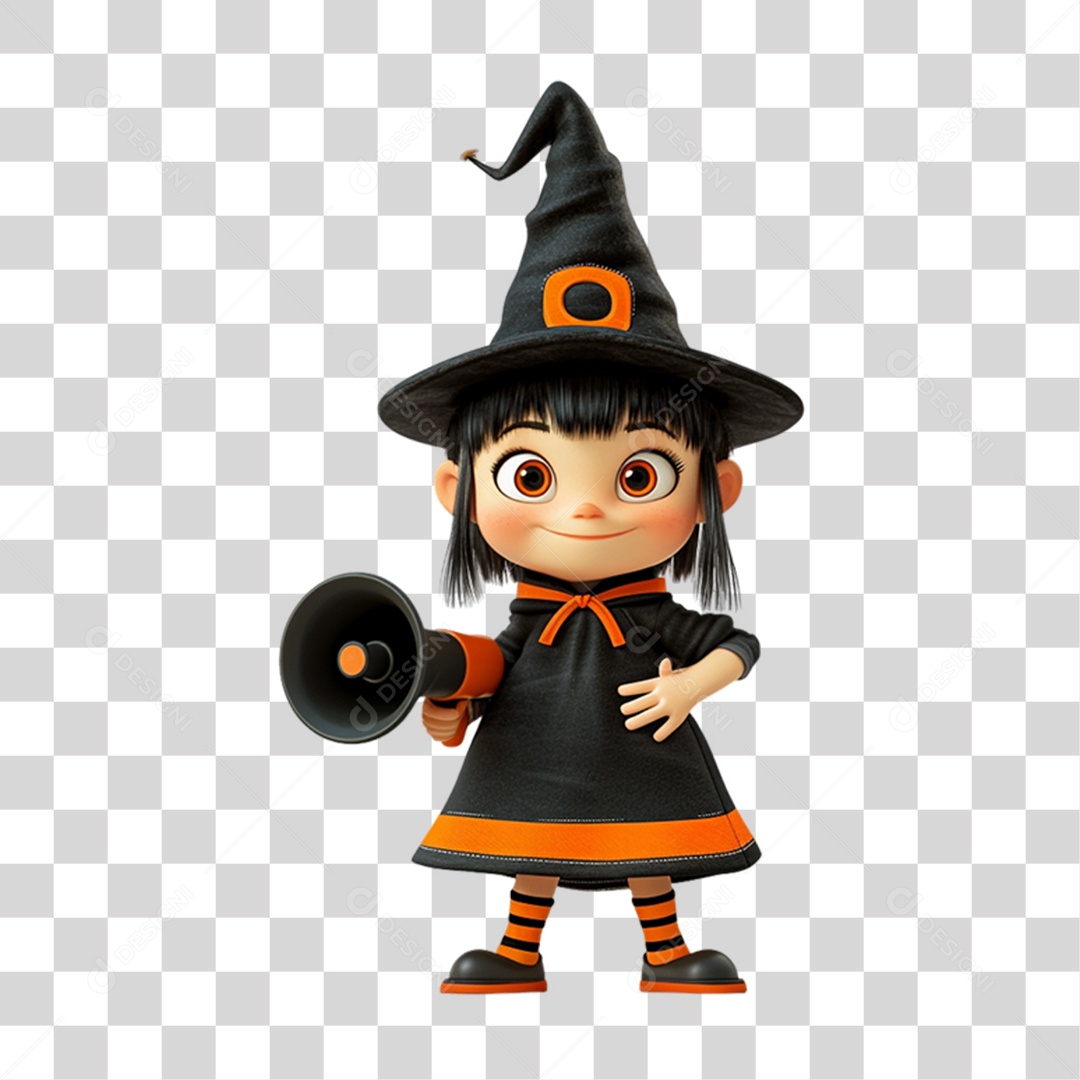 Elemento 3D Personagem de Halloween Bruxa PNG Transparente
