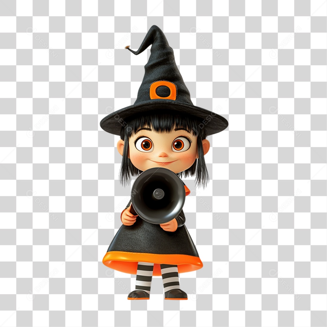 Elemento 3D Personagem de Halloween Bruxa PNG Transparente