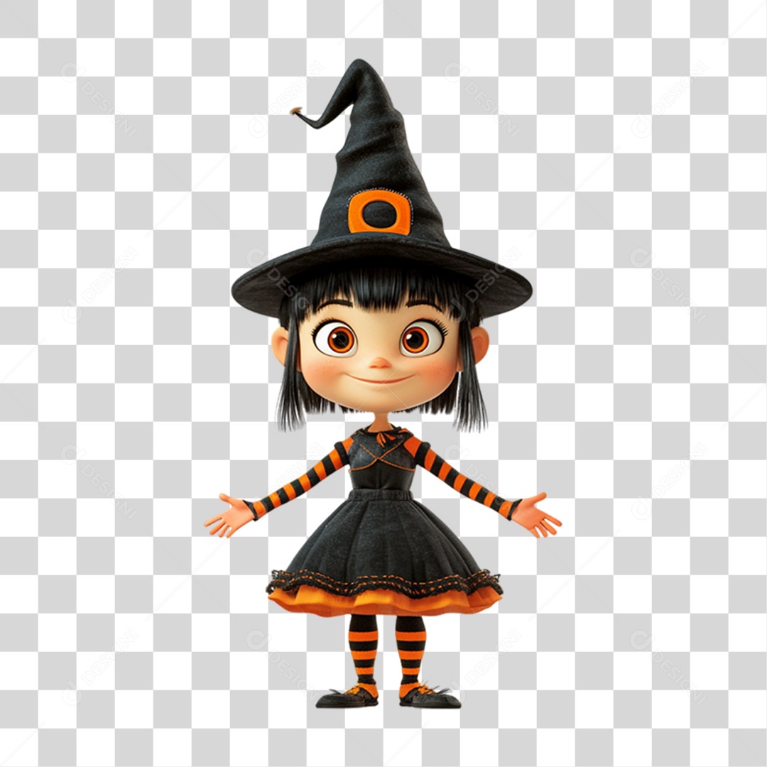 Elemento 3D Personagem de Halloween Bruxa PNG Transparente