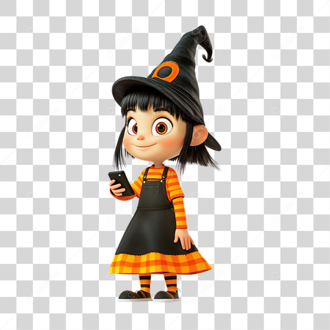 Elemento 3D Personagem de Halloween Bruxa PNG Transparente