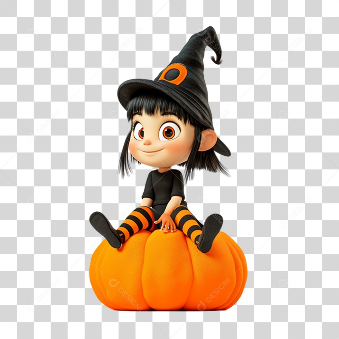 Elemento 3D Personagem de Halloween Bruxa PNG Transparente
