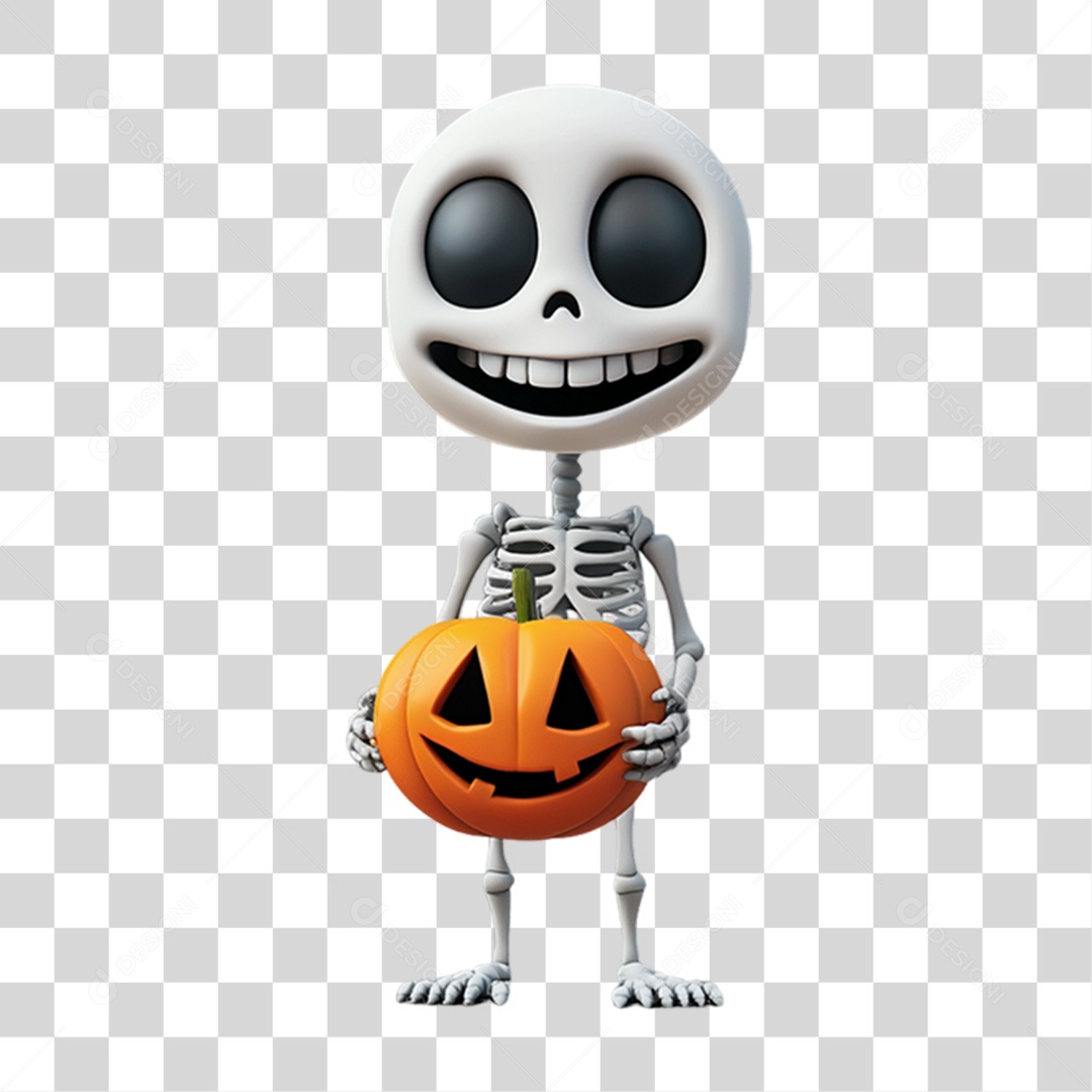 Elemento 3D Personagem de Halloween Esqueleto PNG Transparente