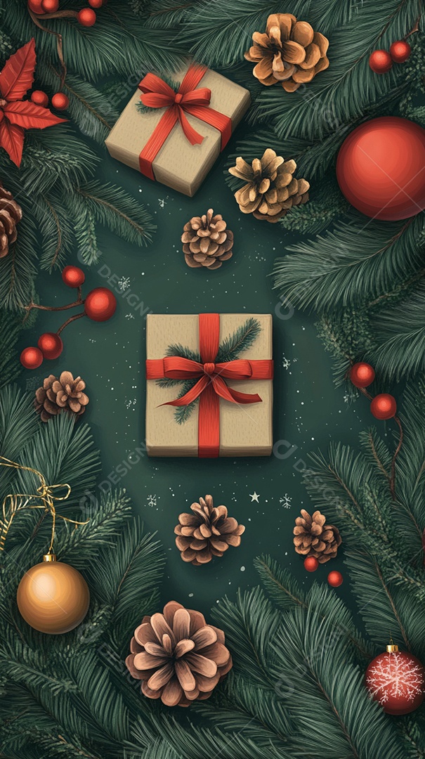 Vista superior dos gráficos do cartão de Natal