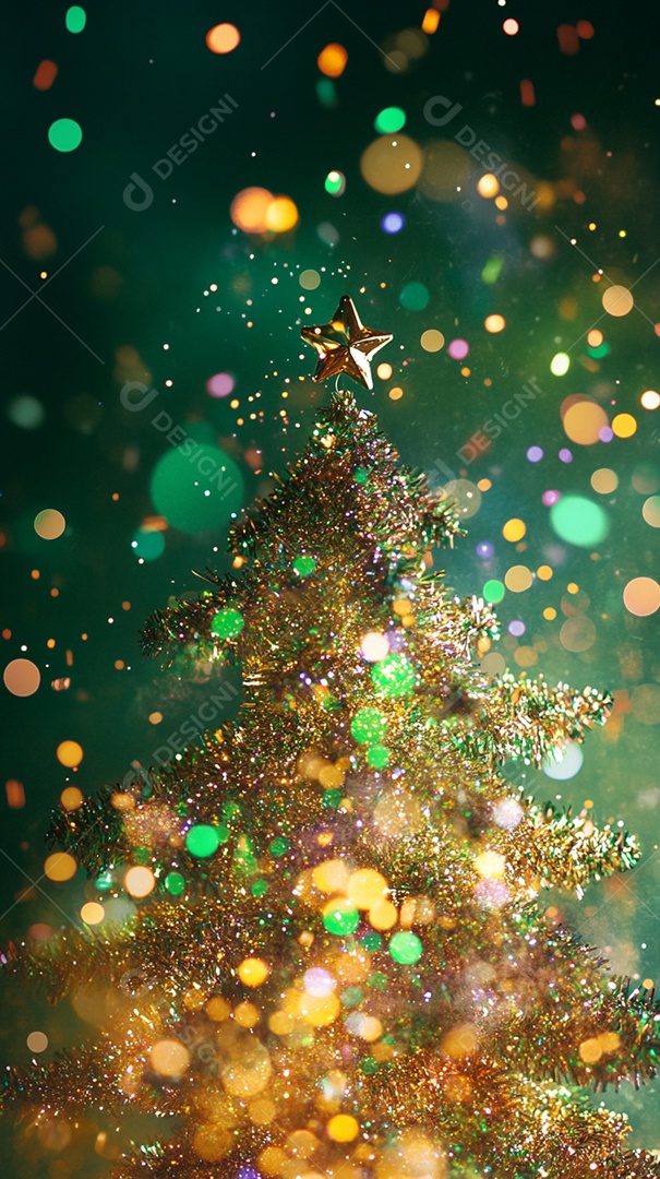 Fundo verde com brilhos coloridos