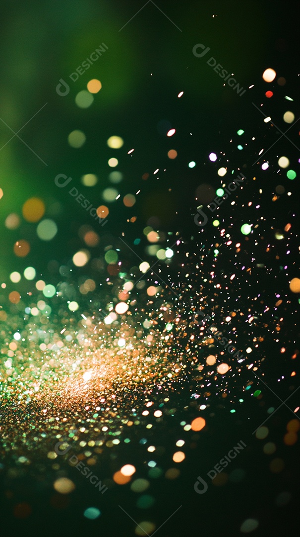 Fundo verde com brilhos coloridos