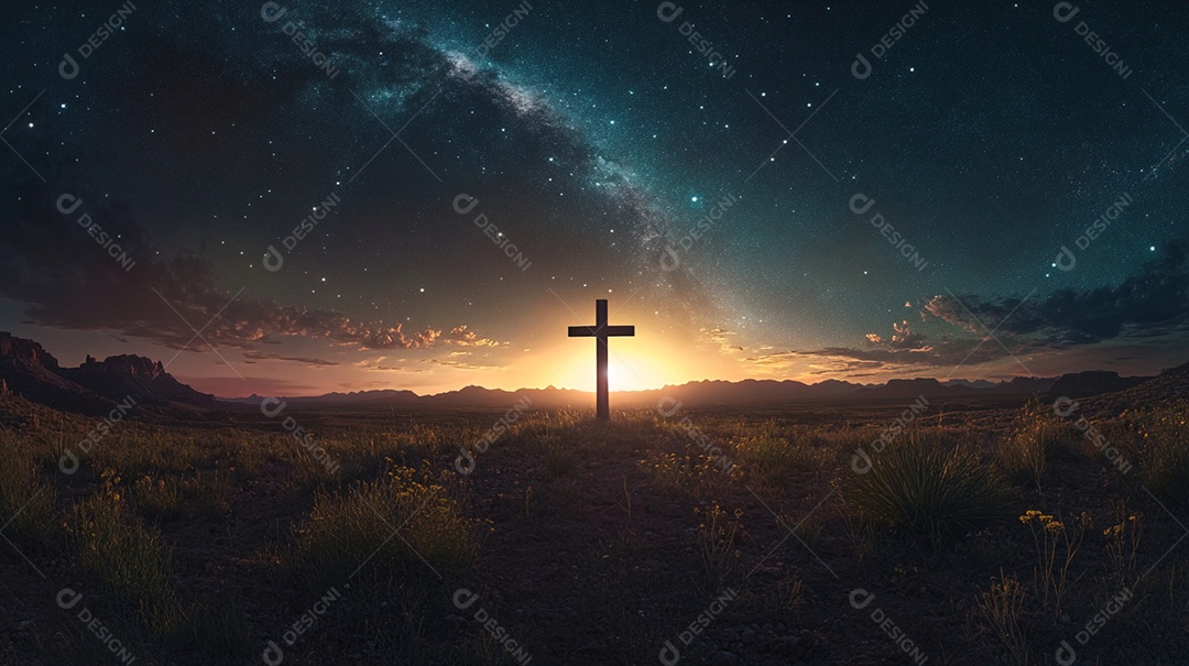 Silhueta de uma cruz pôr do sol