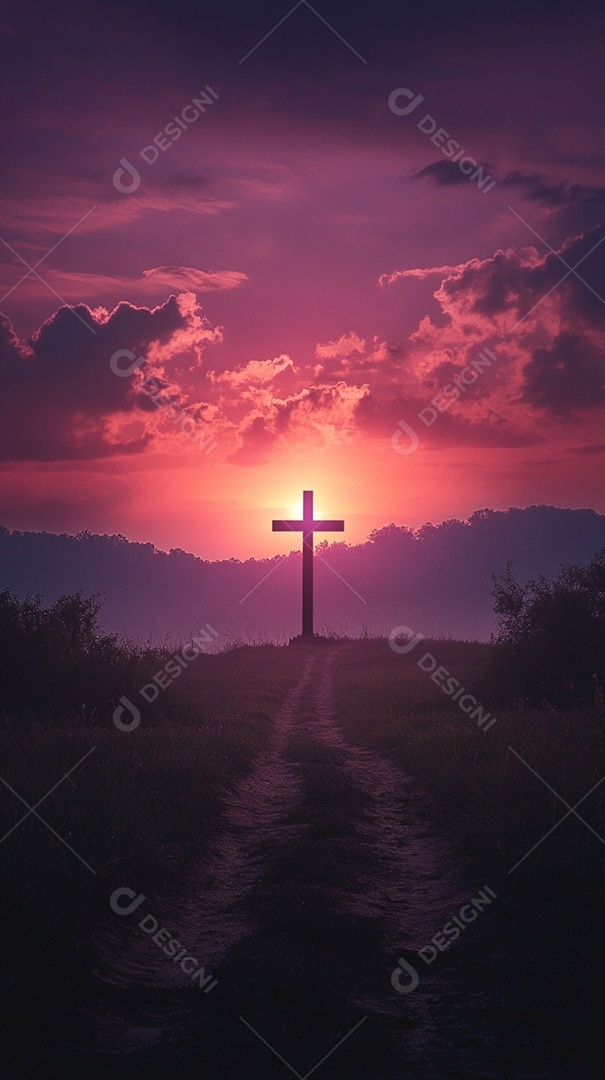 Silhueta de uma cruz pôr do sol