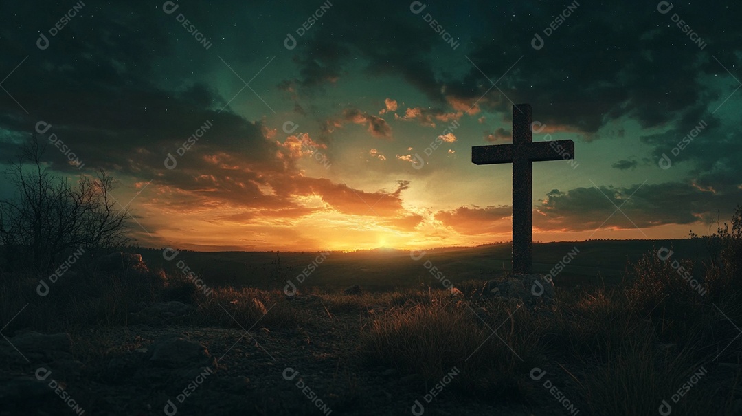 Silhueta de uma cruz pôr do sol