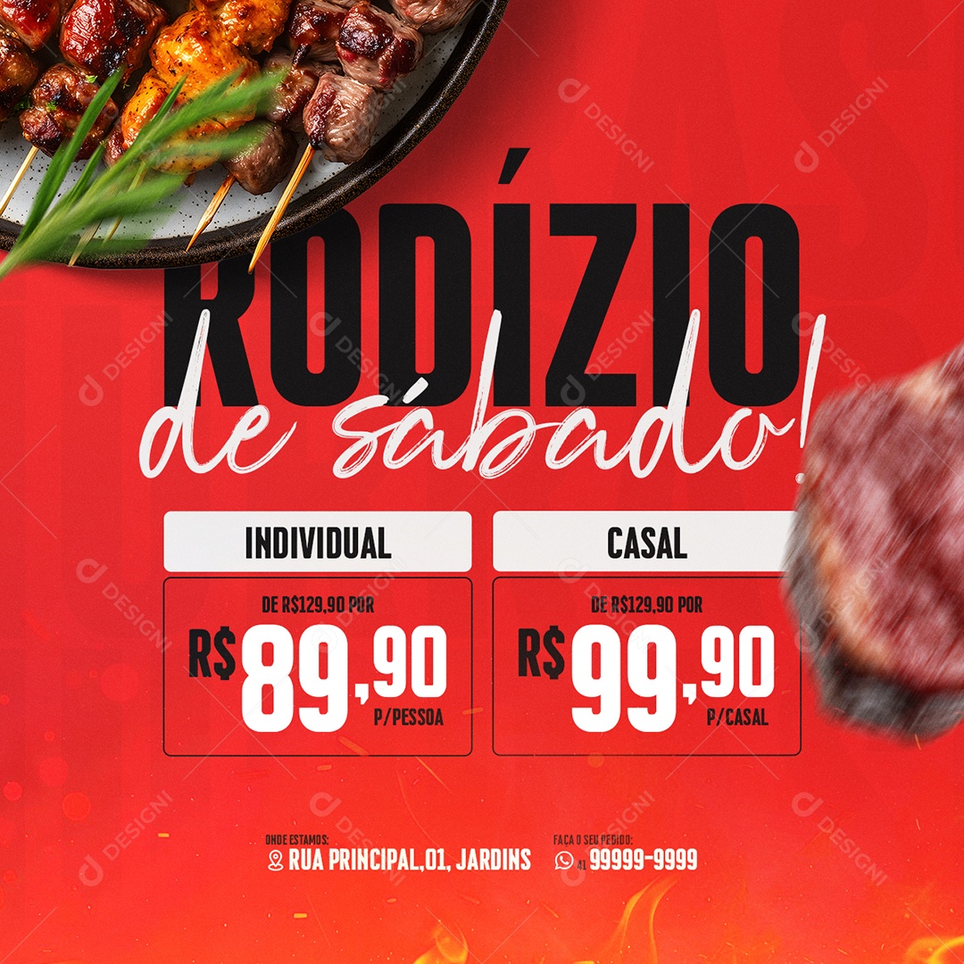 Churrascaria Rodízio de Sábado Individual Casal Social Media PSD Editável