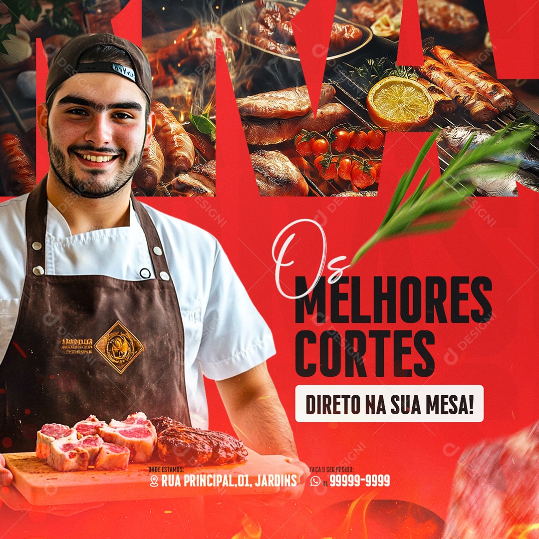 Churrascaria Os Melhores Cortes Social Media PSD Editável