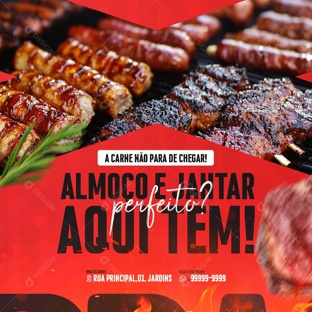 Churrascaria a Carne Não Para de Chegar Social Media PSD Editável