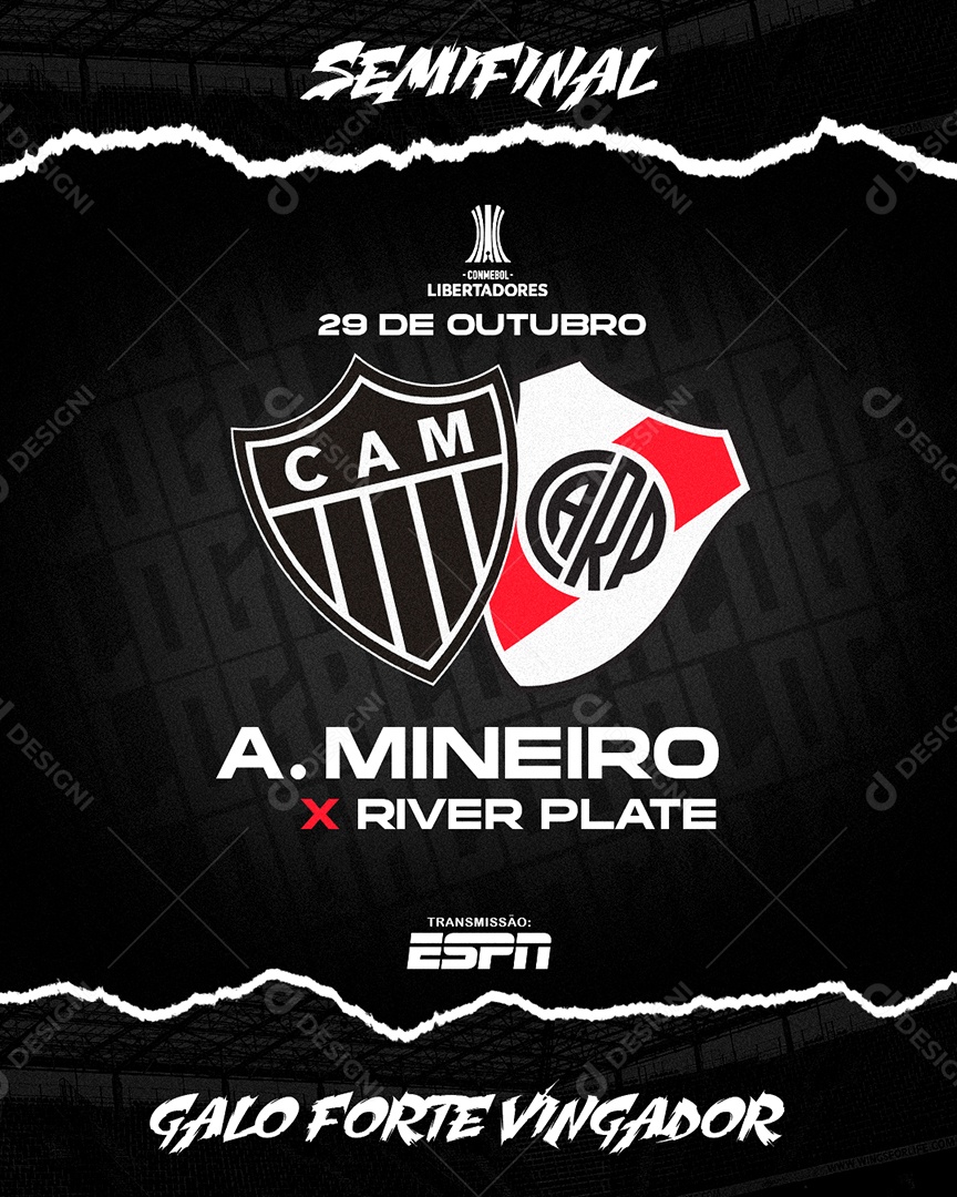 Feed Flyer Futebol Brasileirão Atlético mineiro X River Plate Social Media PSD Editável