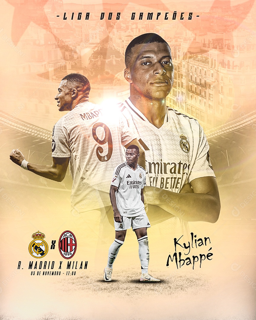 Feed Flyer Futebol Brasileirão Real Madrid X Milan Social Media PSD Editável