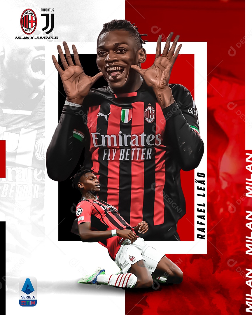 Feed Flyer Futebol Brasileirão Milan X Juventus Social Media PSD Editável