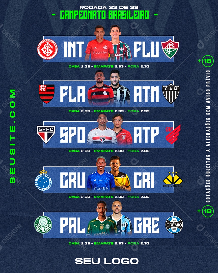 Feed Flyer Futebol Rodada Brasileirão Social Media PSD Editável