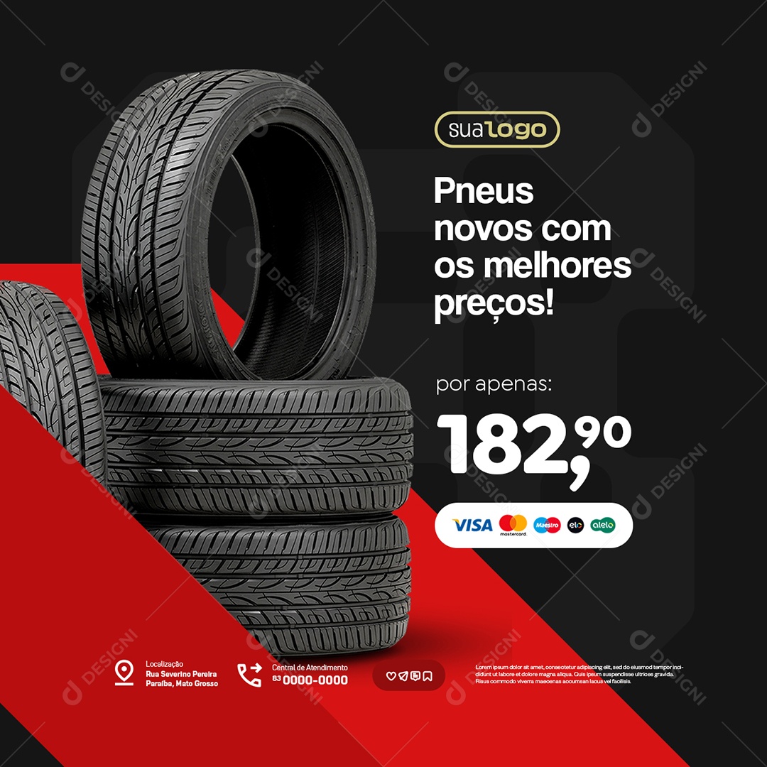 Loja de Pneus de Carros Pneus Novos com os Melhores Preços Social Media PSD Editável