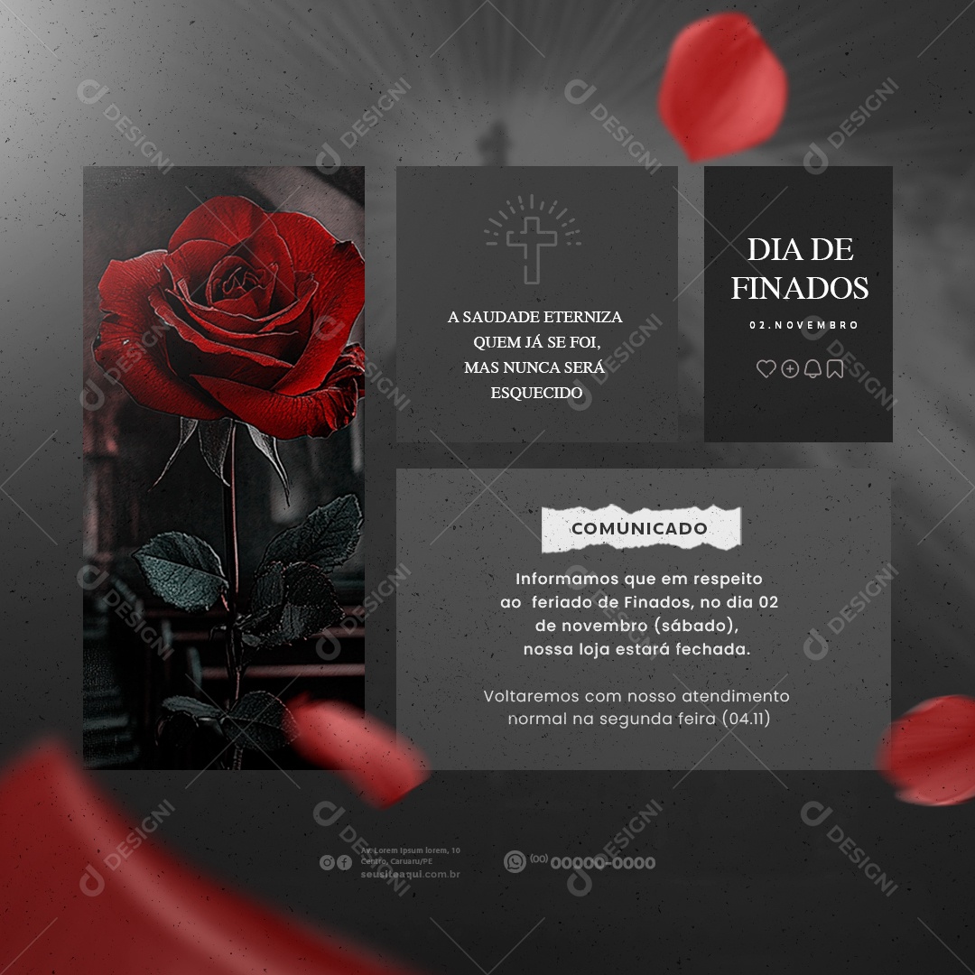 Comunicado Feriado Dia de Finados Social Media PSD Editável