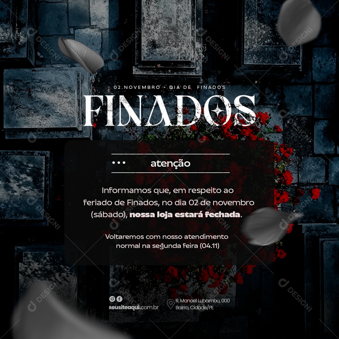 Comunicado Feriado Dia de Finados Social Media PSD Editável