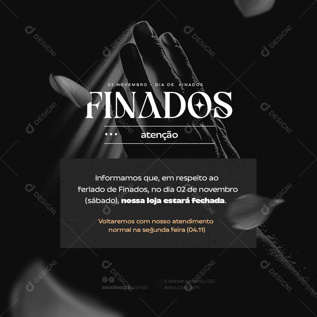 Comunicado Feriado Dia de Finados Social Media PSD Editável
