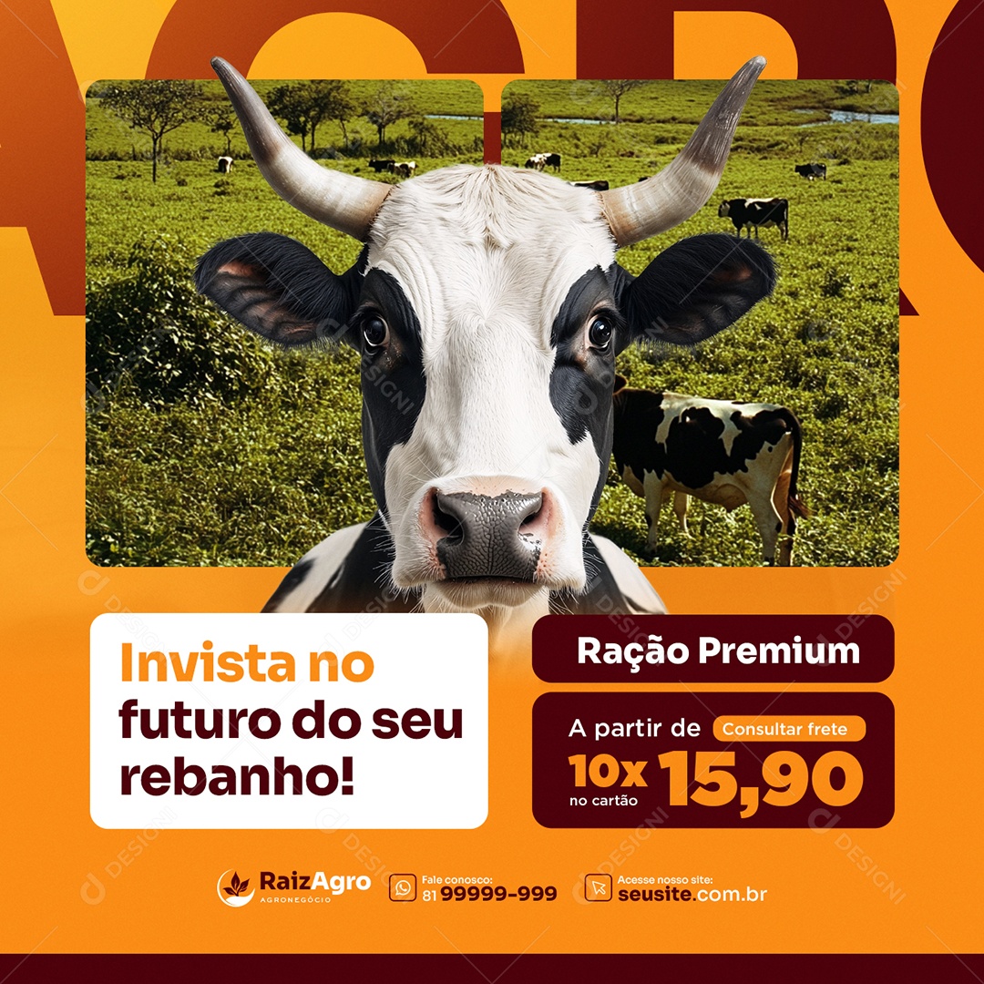 Agro Invista no Futuro do Seu Rebanho Ração Premium Social Media PSD Editável