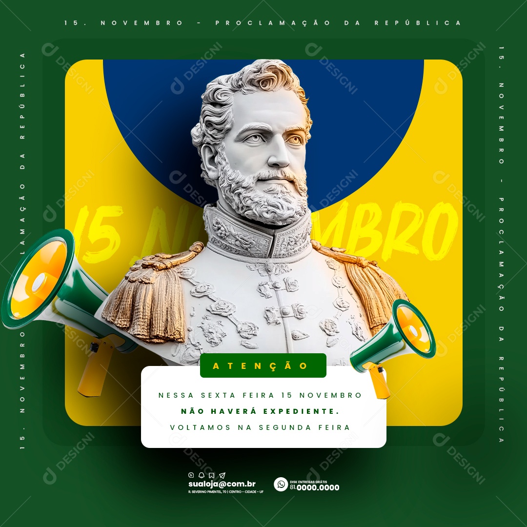 Comunicado Feriado Proclamação da República Social Media PSD Editável