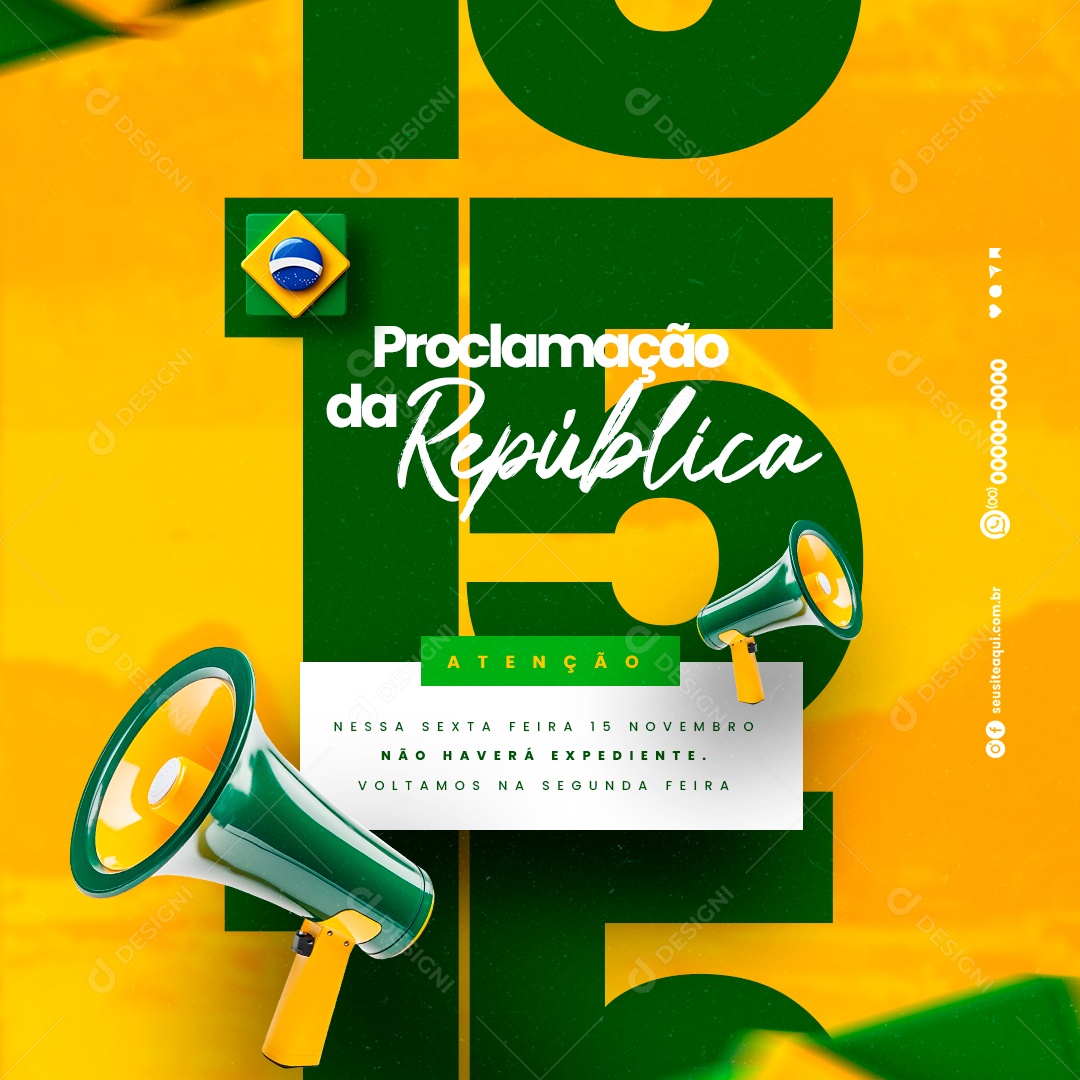 Comunicado Feriado Proclamação da República Social Media PSD Editável
