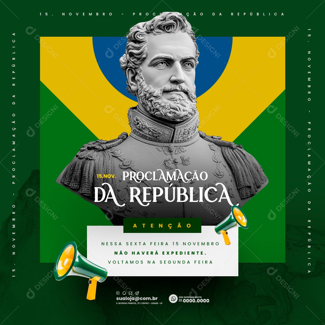 Comunicado Feriado Proclamação da República Social Media PSD Editável