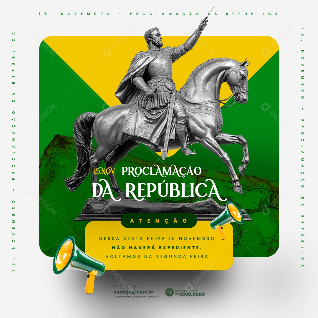 Comunicado Feriado Proclamação da República Social Media PSD Editável