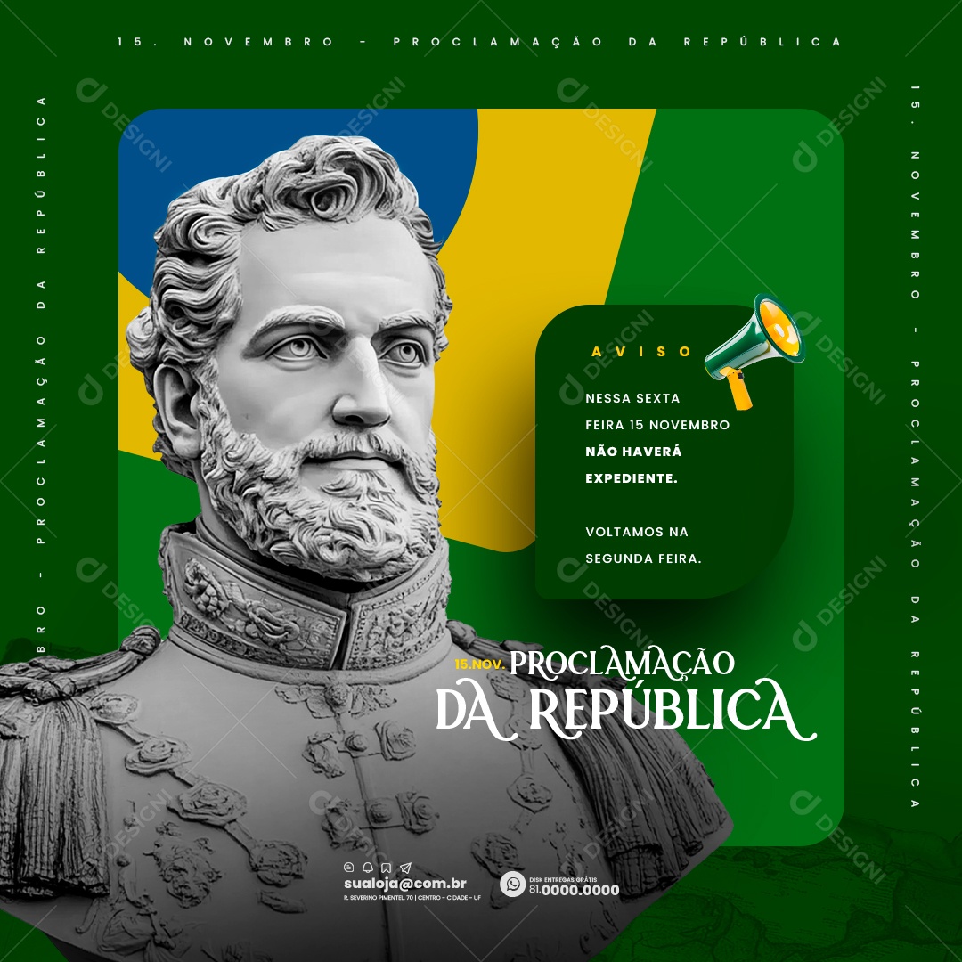 Comunicado Feriado Proclamação da República Social Media PSD Editável